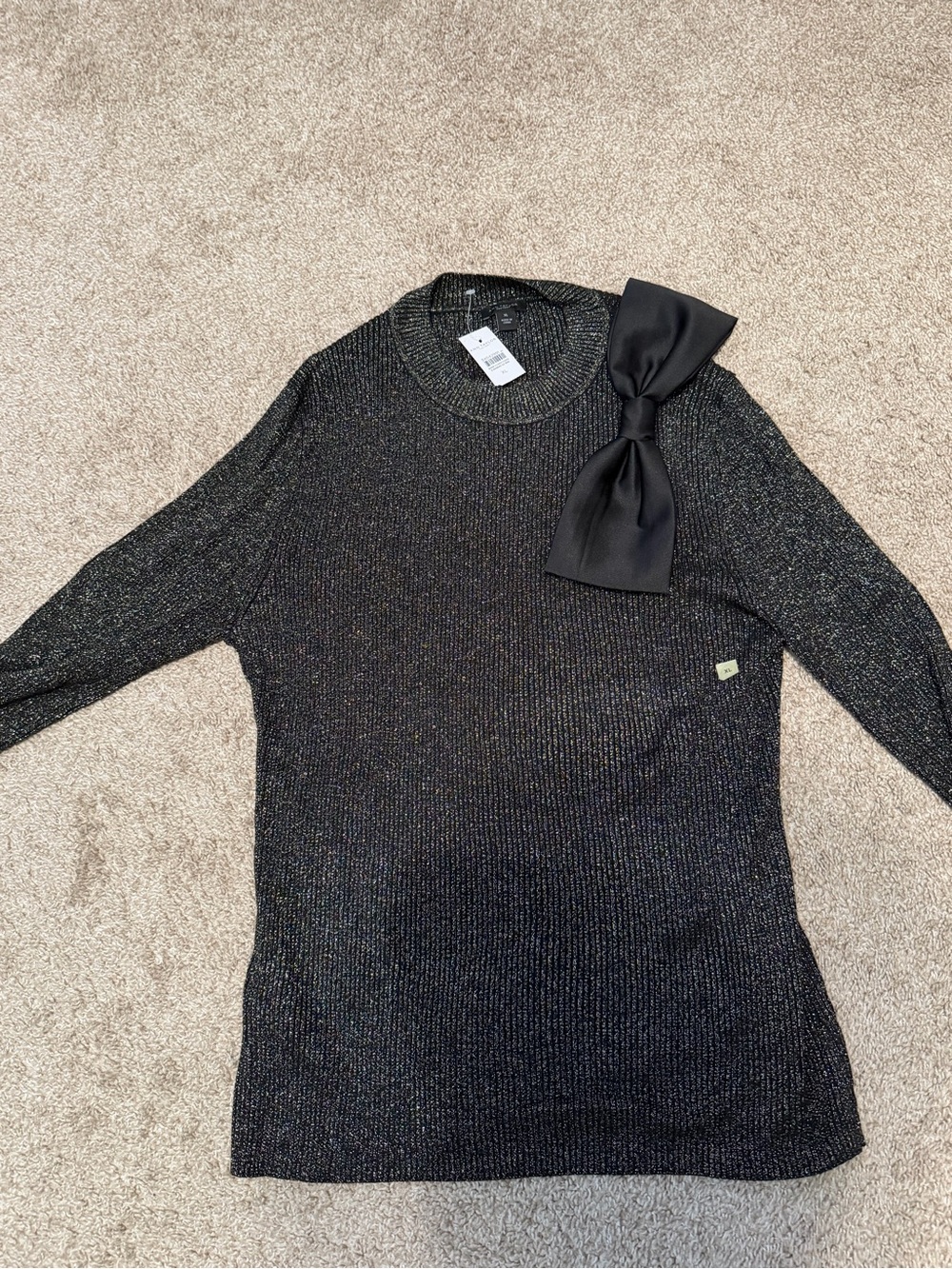 Ann Taylor Black Sparkle Bow-Shoulder Sweater